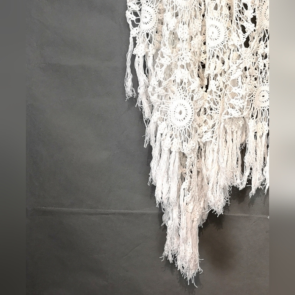 Upcycled White Crochet Lace Boho Handkerchief Hem Skirt - Picture 4 of 7